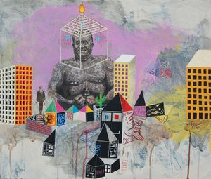 <i>Piramidko</i> by <!--LINK'" 0:18--> of <!--LINK'" 0:19-->, various techniques on canvas, 55,5 x 65,2 cm, 2010