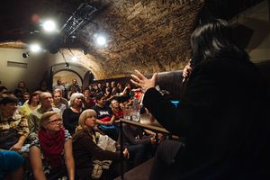 Main event space at <!--LINK'" 0:529--> offers both techno music as well as poetry recitals, 2015
